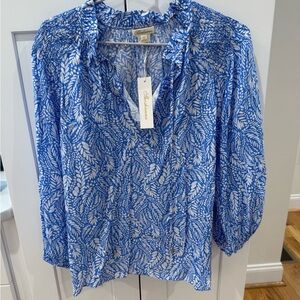 Shoshanna Milani Blue White Leaf Print Blouse. NWT, sz M